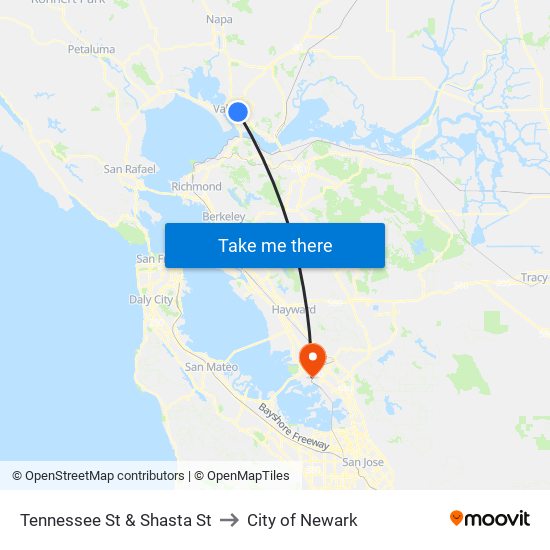 Tennessee St & Shasta St to City of Newark map