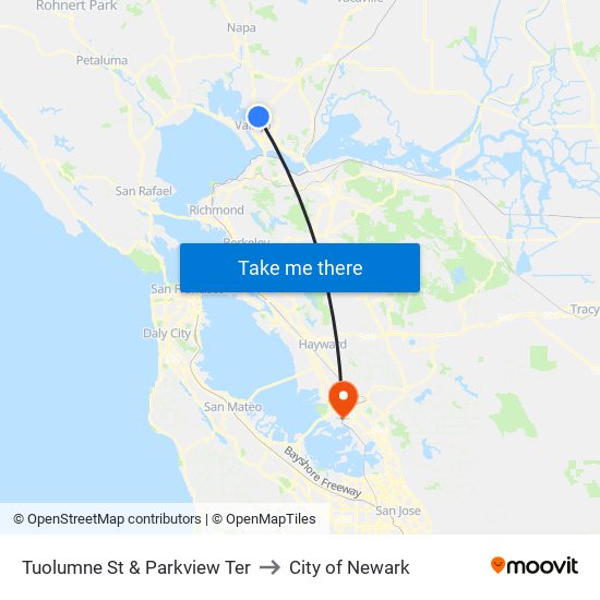 Tuolumne St & Parkview Ter to City of Newark map