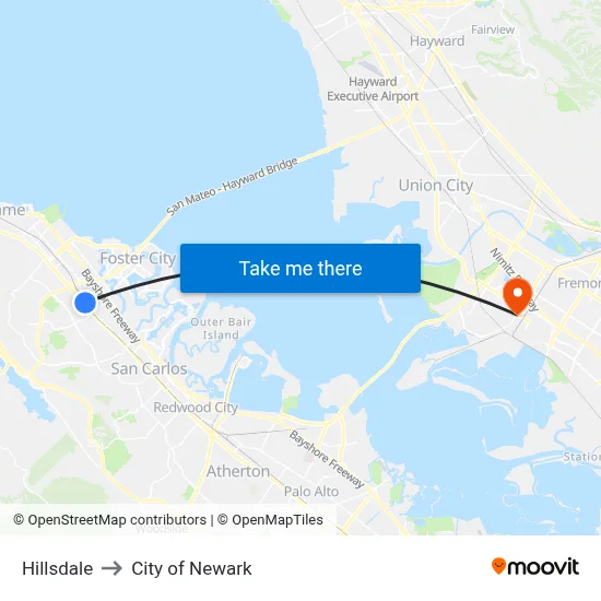 Hillsdale to City of Newark map
