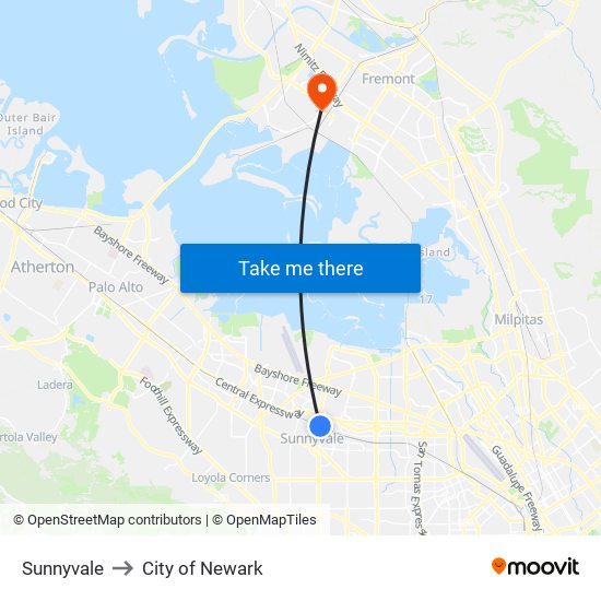 Sunnyvale to City of Newark map