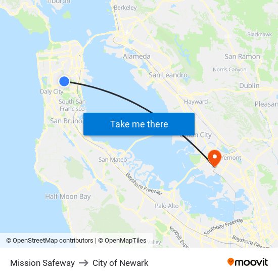 Mission Safeway to City of Newark map