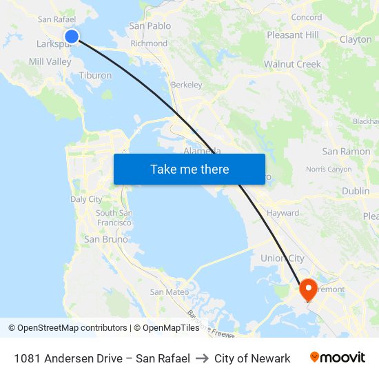 1081 Andersen Drive – San Rafael to City of Newark map