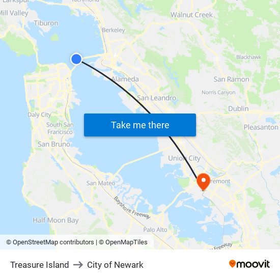 Treasure Island to City of Newark map