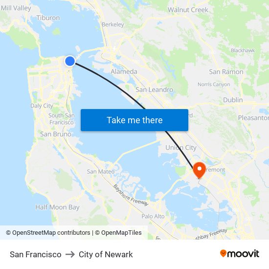 San Francisco to City of Newark map