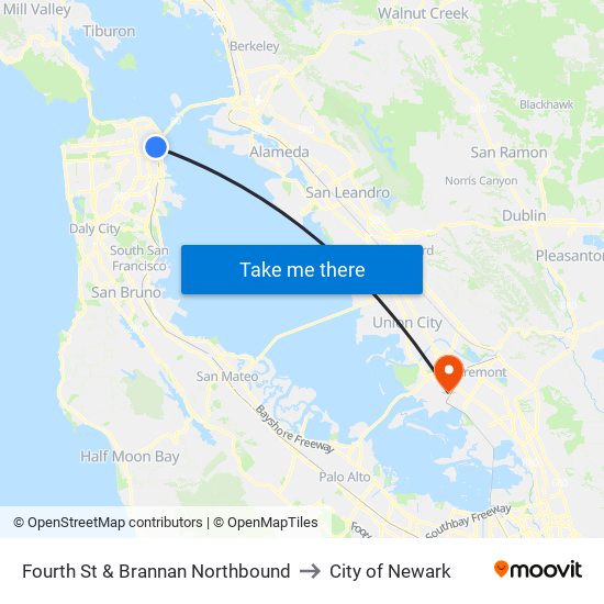 Fourth St & Brannan Northbound to City of Newark map