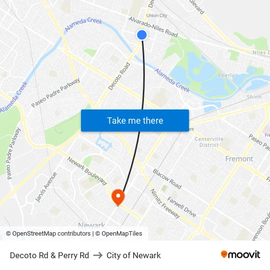 Decoto Rd & Perry Rd to City of Newark map