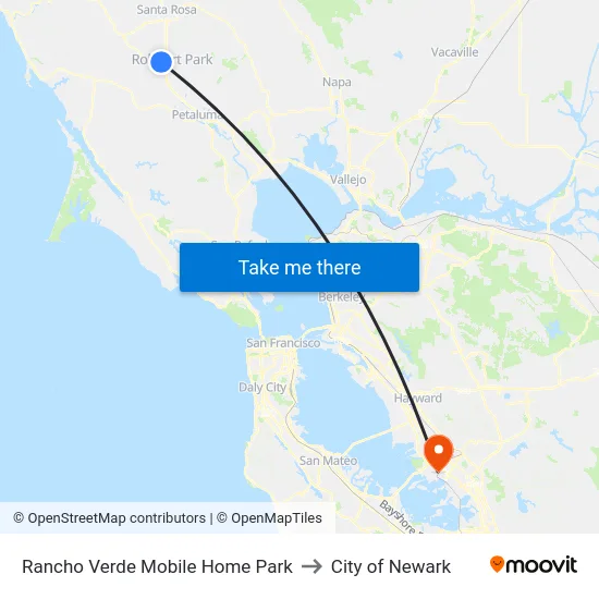 Rancho Verde Mobile Home Park to City of Newark map