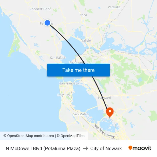 N McDowell Blvd (Petaluma Plaza) to City of Newark map