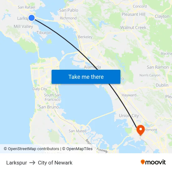 Larkspur to City of Newark map