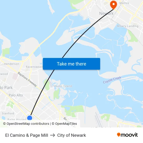 El Camino & Page Mill to City of Newark map