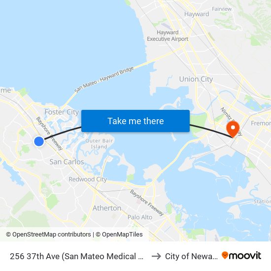 256 37th Ave (San Mateo Medical Ctr) to City of Newark map