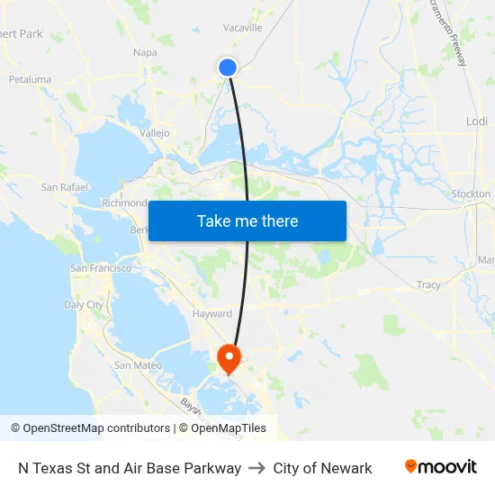 N Texas St and Air Base Parkway to City of Newark map