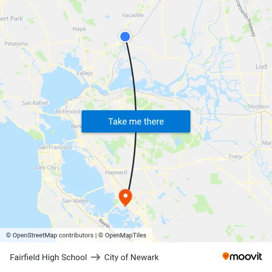 Fairfield High School to City of Newark map