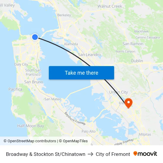 Broadway & Stockton St/Chinatown to City of Fremont map