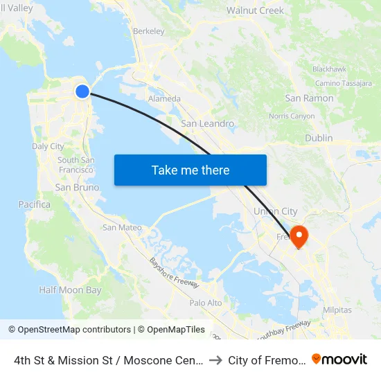 4th St & Mission St / Moscone Center to City of Fremont map