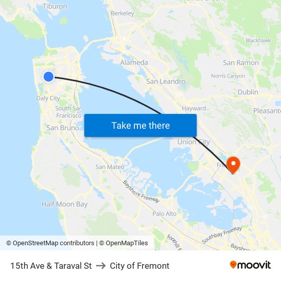 15th Ave & Taraval St to City of Fremont map