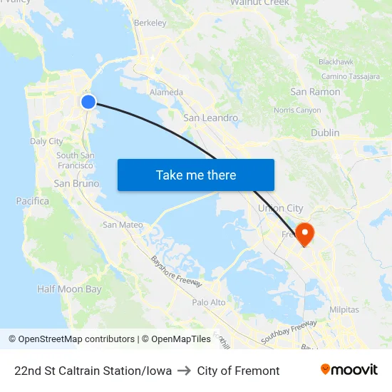 22nd St Caltrain Station/Iowa to City of Fremont map