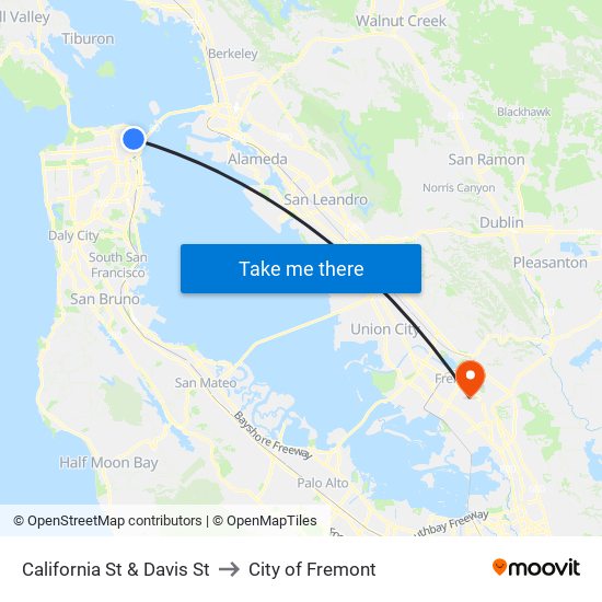 California St & Davis St to City of Fremont map