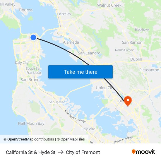 California St & Hyde St to City of Fremont map