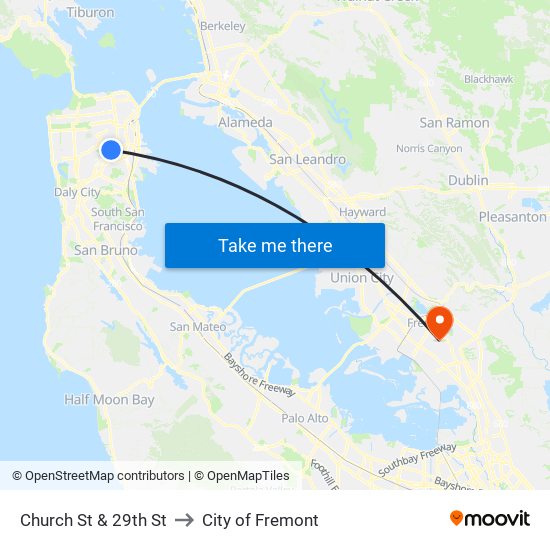 Church St & 29th St to City of Fremont map