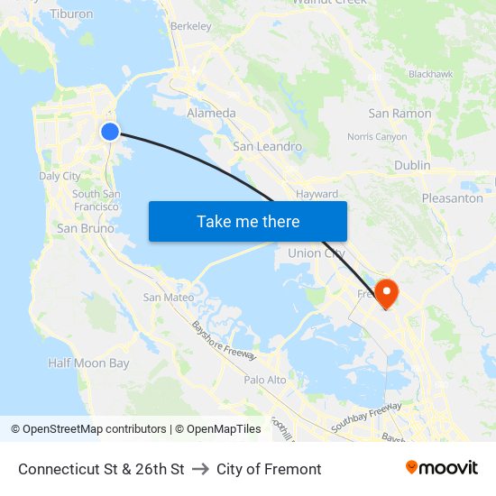 Connecticut St & 26th St to City of Fremont map