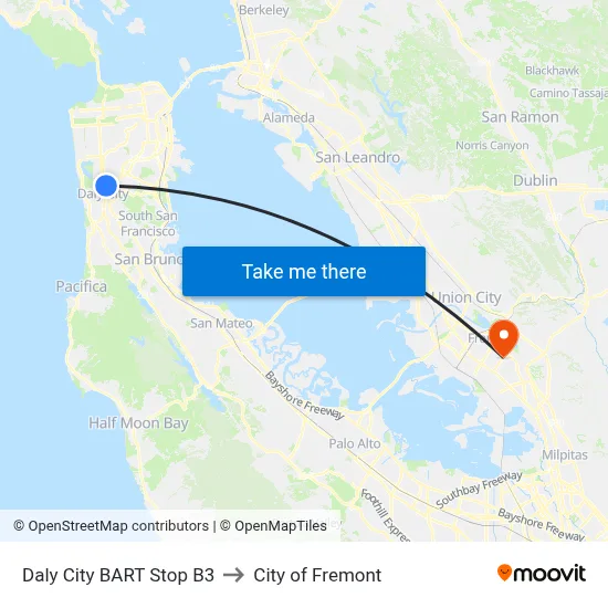Daly City BART Stop B3 to City of Fremont map