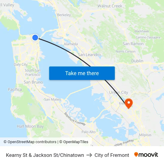 Kearny St & Jackson St/Chinatown to City of Fremont map