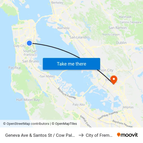 Geneva Ave & Santos St / Cow Palace to City of Fremont map