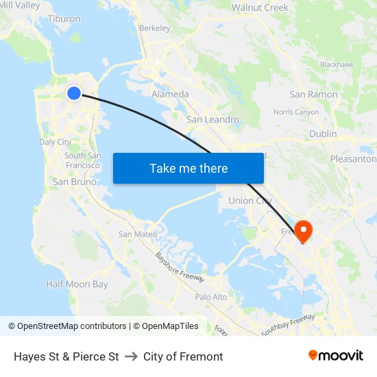 Hayes St & Pierce St to City of Fremont map