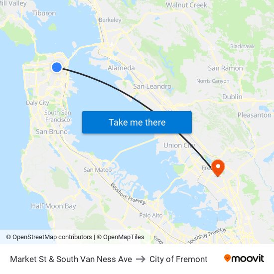 Market St & South Van Ness Ave to City of Fremont map