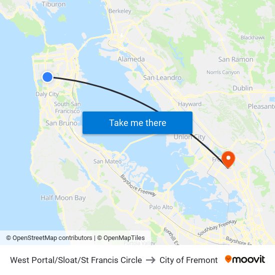 West Portal/Sloat/St Francis Circle to City of Fremont map