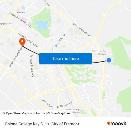 Ohlone College Key C to City of Fremont map