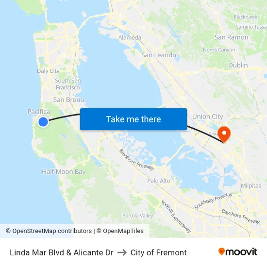 Linda Mar Blvd & Alicante Dr to City of Fremont map