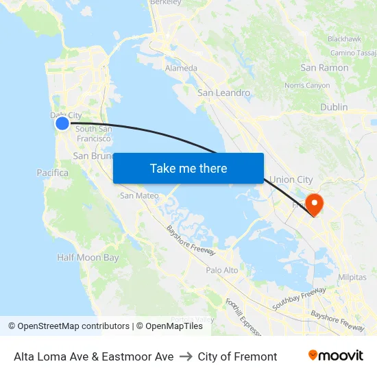 Alta Loma Ave & Eastmoor Ave to City of Fremont map