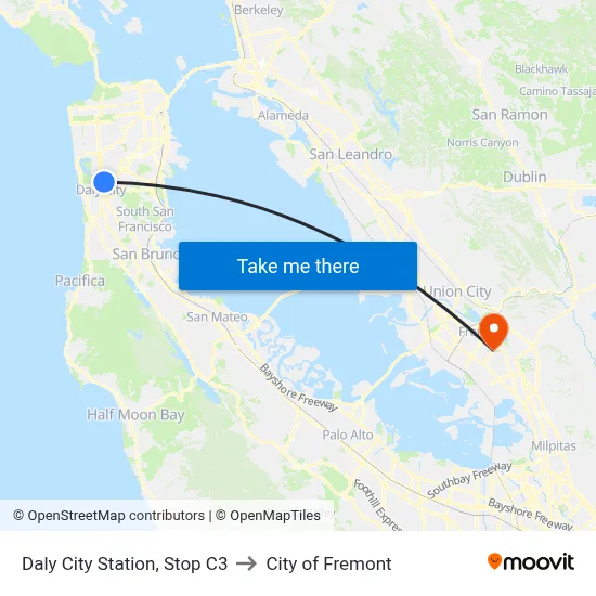 Daly City Station, Stop C3 to City of Fremont map