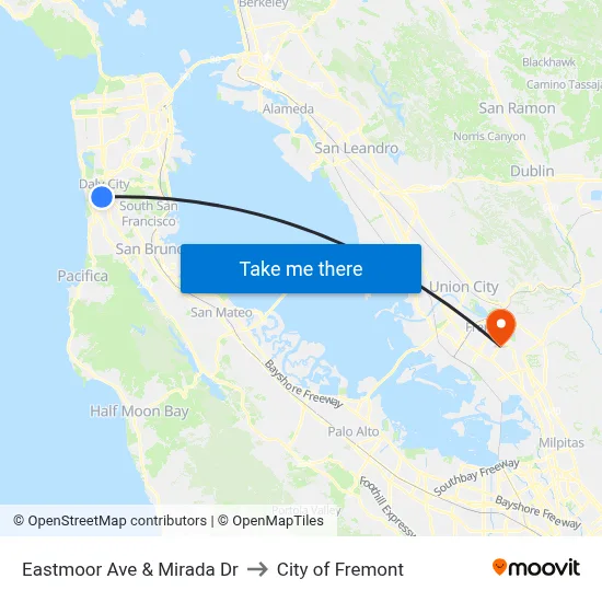 Eastmoor Ave & Mirada Dr to City of Fremont map