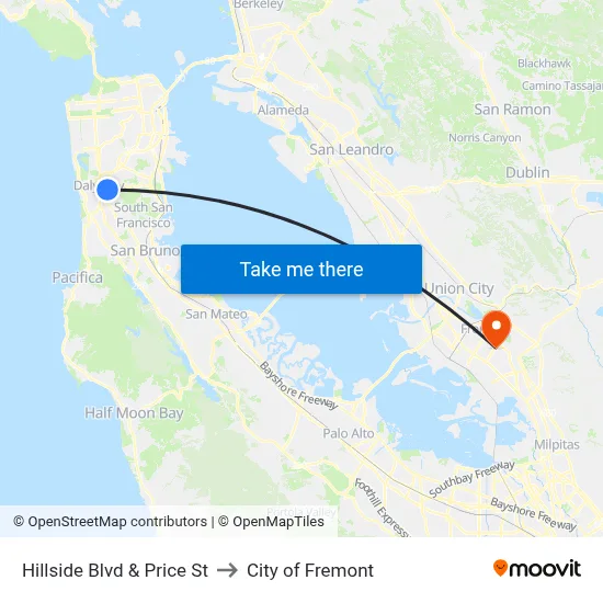 Hillside Blvd & Price St to City of Fremont map