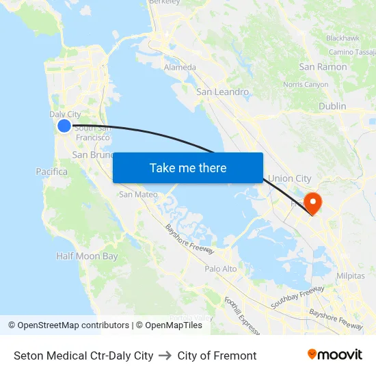 Seton Medical Ctr-Daly City to City of Fremont map