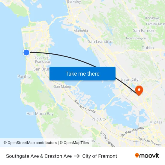 Southgate Ave & Creston Ave to City of Fremont map
