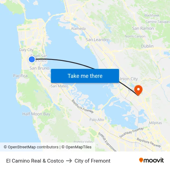 El Camino Real & Costco to City of Fremont map
