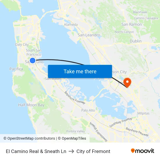 El Camino Real & Sneath Ln to City of Fremont map