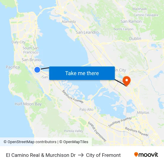 El Camino Real & Murchison Dr to City of Fremont map