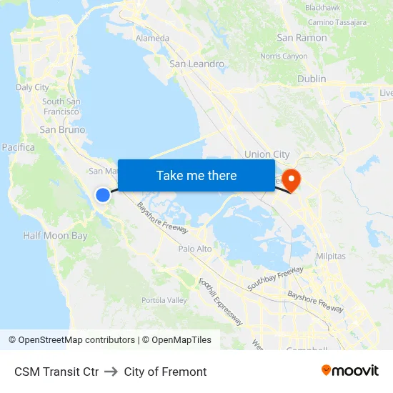 CSM Transit Ctr to City of Fremont map