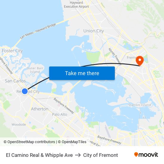 El Camino Real & Whipple Ave to City of Fremont map