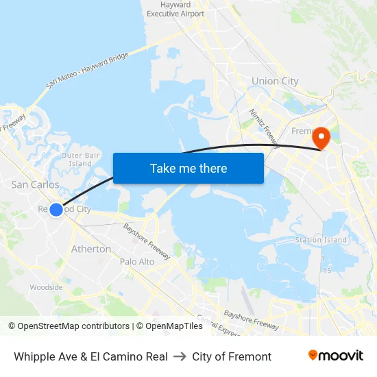 Whipple Ave & El Camino Real to City of Fremont map