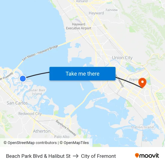 Beach Park Blvd & Halibut St to City of Fremont map