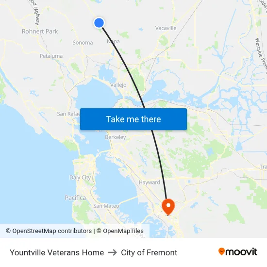 Yountville Veterans Home to City of Fremont map