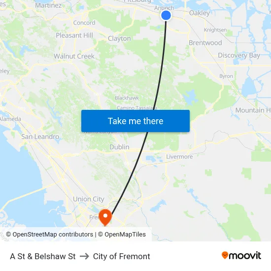 A St & Belshaw St to City of Fremont map