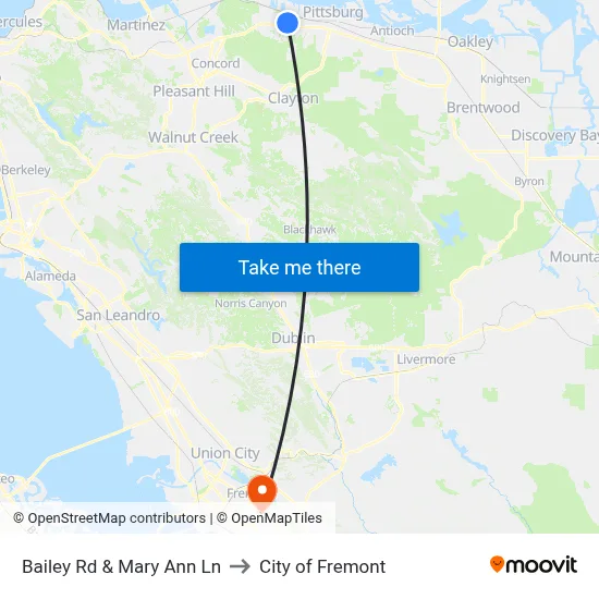 Bailey Rd & Mary Ann Ln to City of Fremont map