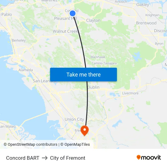 Concord BART to City of Fremont map